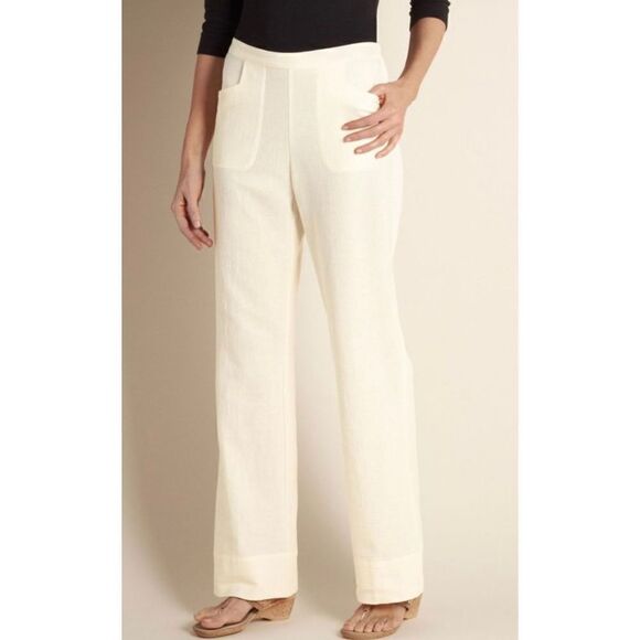 Soft Surroundings Women’s Straight Leg Gauze Pull On Pants Cream sz Small - Picture 1 of 12